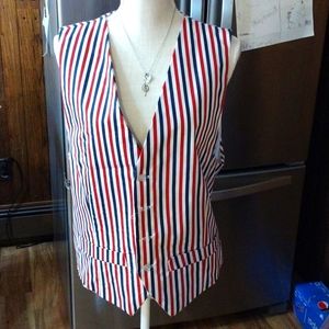 RED WHITE AND BLUE VINTAGE PINSTRIPED HANDMADE VEST SZ APPROX M / L UNISEX